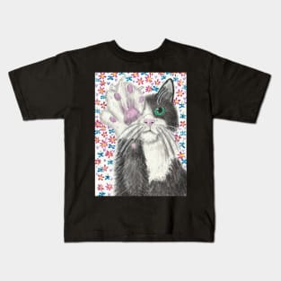 cat with paw up art Kids T-Shirt